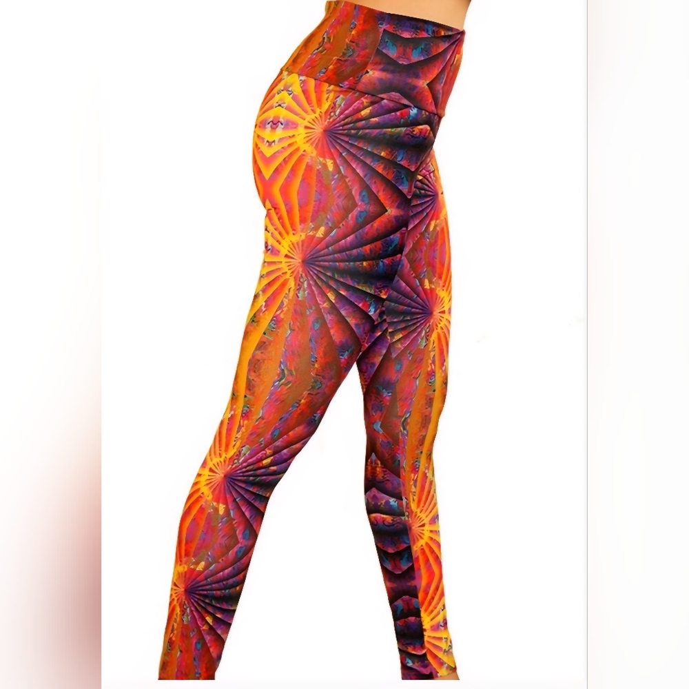 Together Red and Orange Leggings Vibrant Psychedelic Design